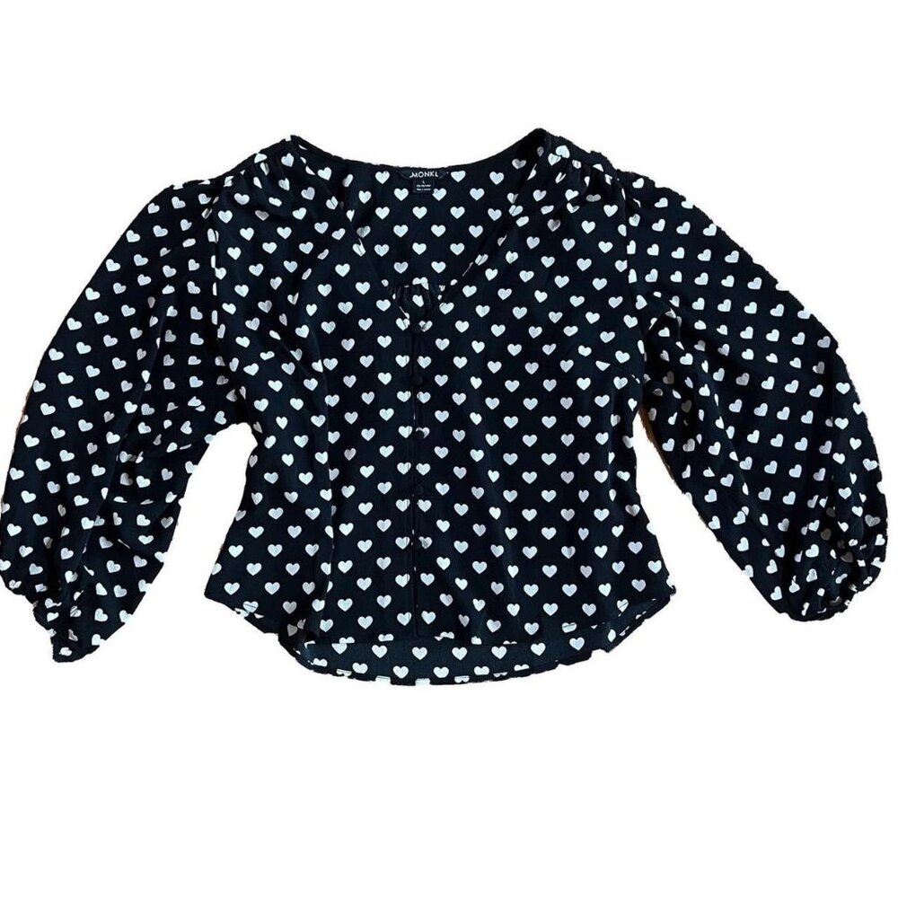 Black and White Heart Button Up Blouse